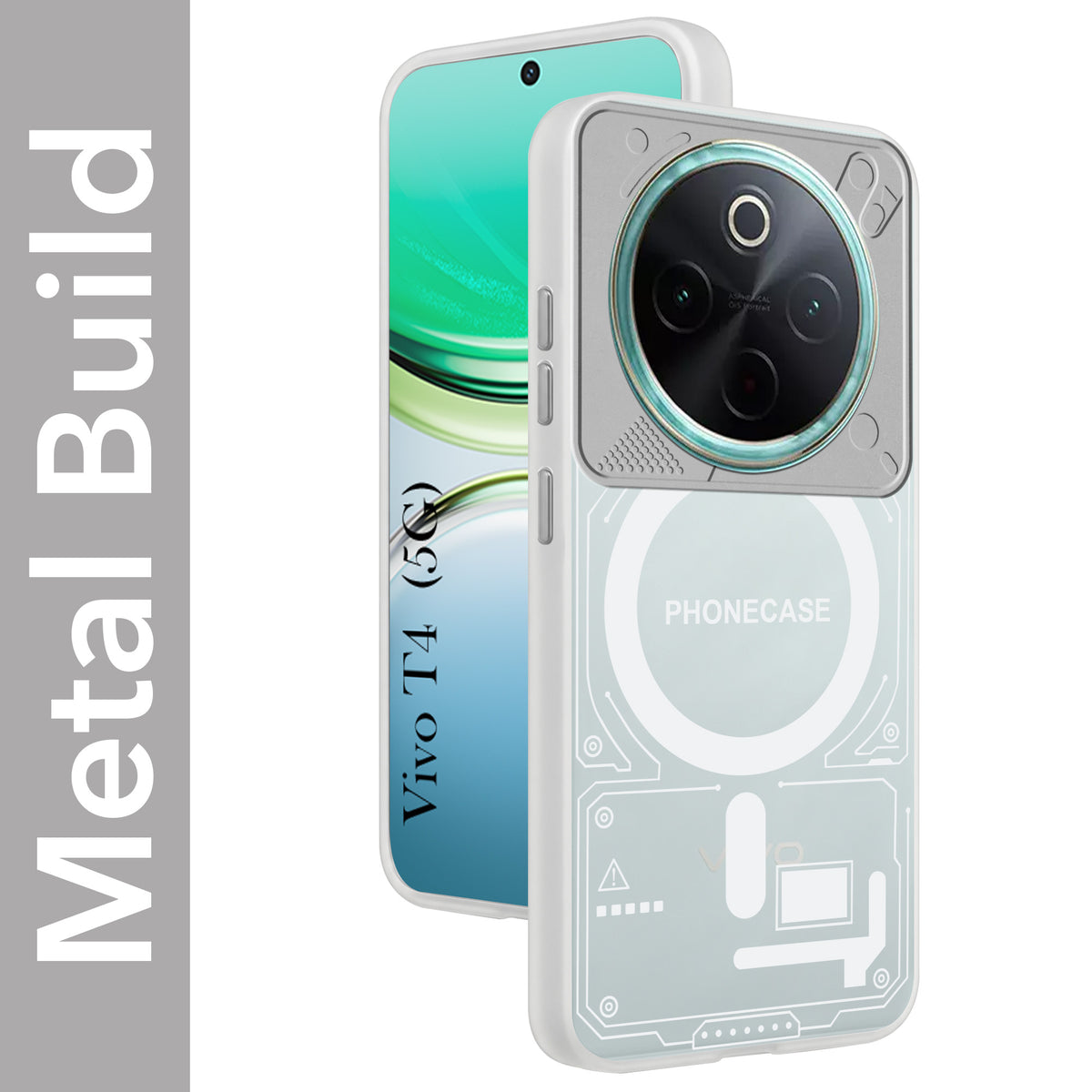 For Vivo T4 Metallic Back Cover Case (Metallic Camera Protection & Buttons | Translucent Milky Shade | Hard Polycarbonate)