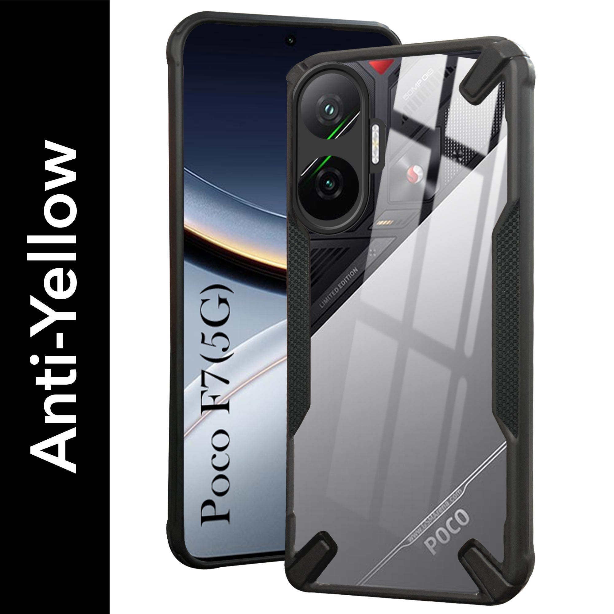 For Xiaomi Poco F7 5G Back Cover Case (Hybrid Crystal | Ultimate Shockproof Bumpers | Anti Yellow | Rugged Armor | Black )
