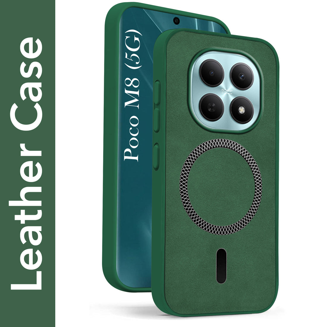 For Poco M8 5G Back Cover Case Leather Finish (MagSafe Compatible Wireless Charging | Soft Touch | Camera Bump Protection)