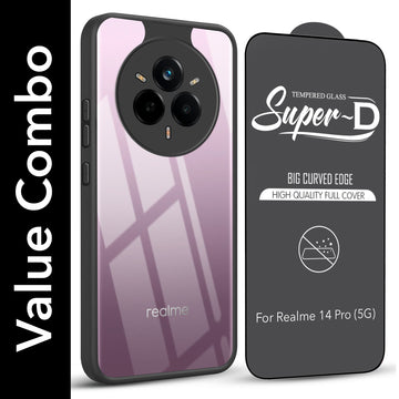 For Realme 14 Pro Combo with Back Cover and 9H Tempered Glass (Lifetime Anti-Yellow | Crystal Clear Shockproof | Oleophobic Coating Screen Glass)