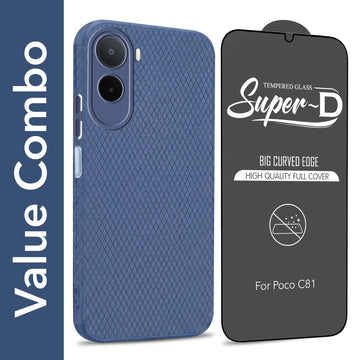 For Poco C81 5G Combo with Back Cover and 9H Tempered Glass (Liquid Silicone | Camera Protection | Oleophobic Coating Screen Glass)