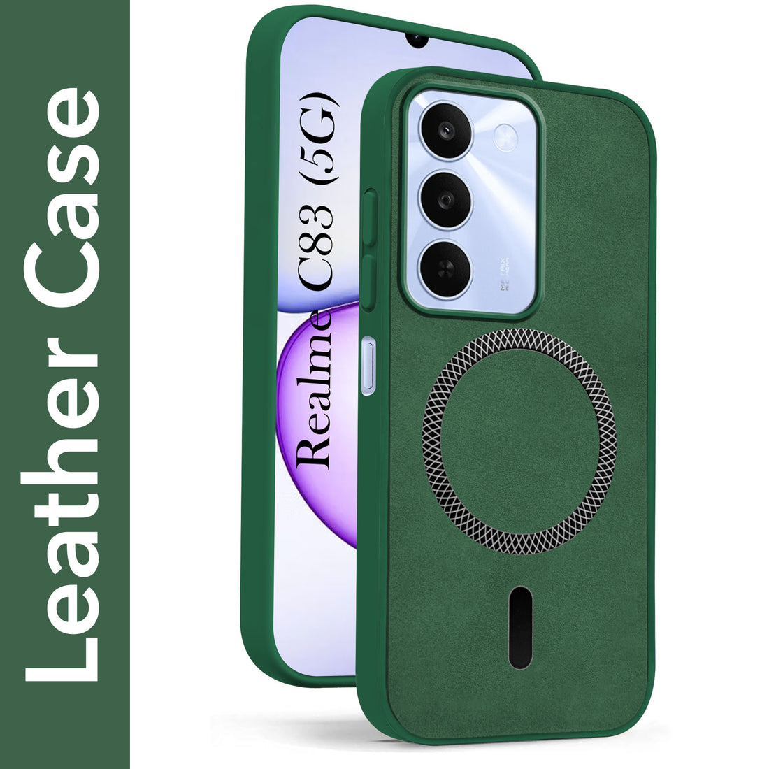 For Realme C83 5G Back Cover Case Leather Finish (MagSafe Compatible Wireless Charging | Soft Touch | Camera Bump Protection)