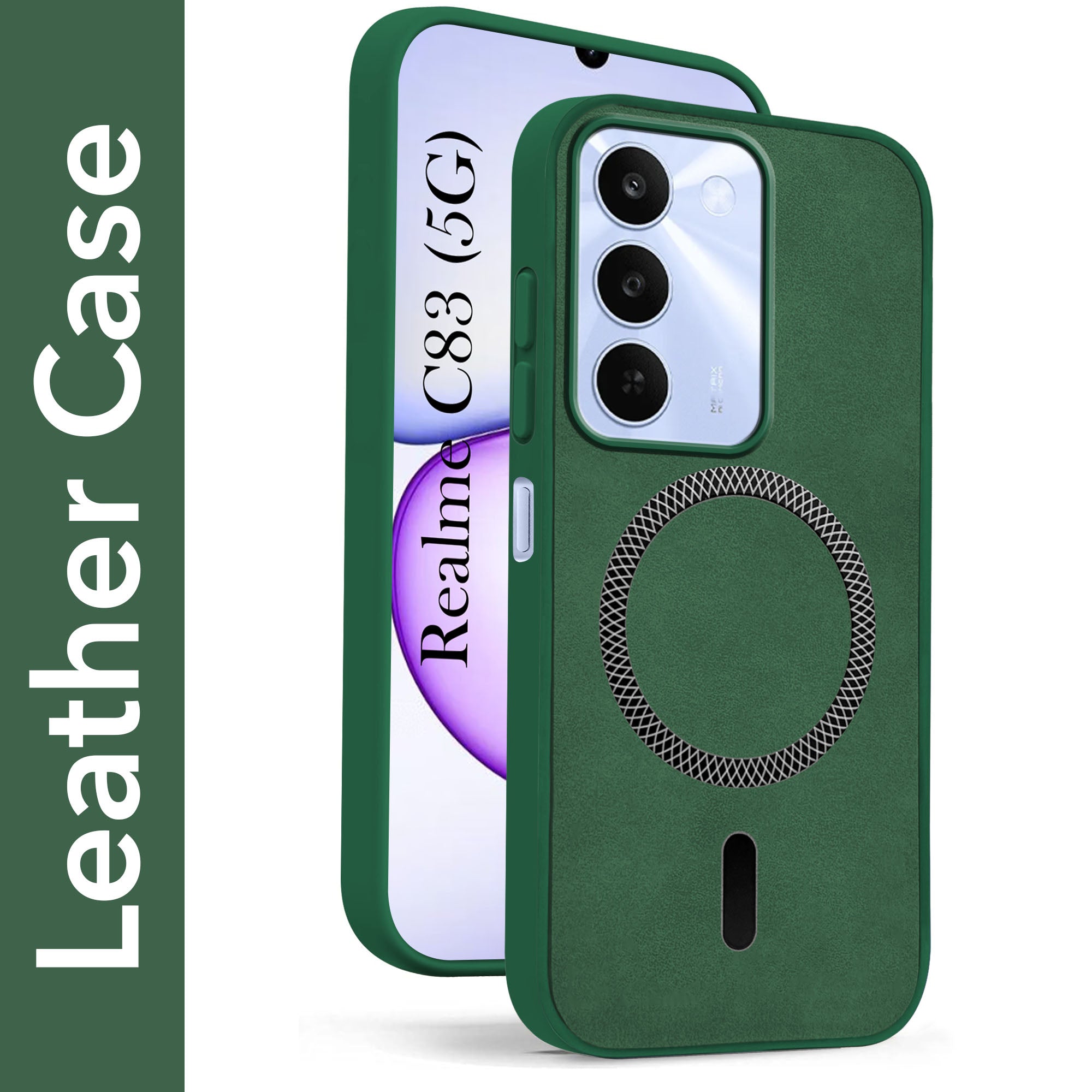 For Realme C83 5G Back Cover Case Leather Finish (MagSafe Compatible Wireless Charging | Soft Touch | Camera Bump Protection)