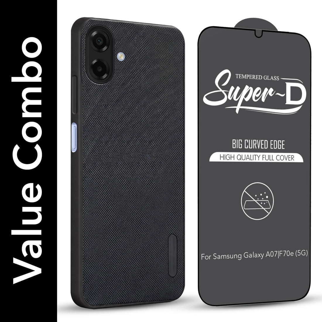 For Samsung Galaxy A07 5G | F70e 5G Combo (Textured Grip Design | Micro-Fiber Cloth Inside | Oleophobic Coating Screen Glass)