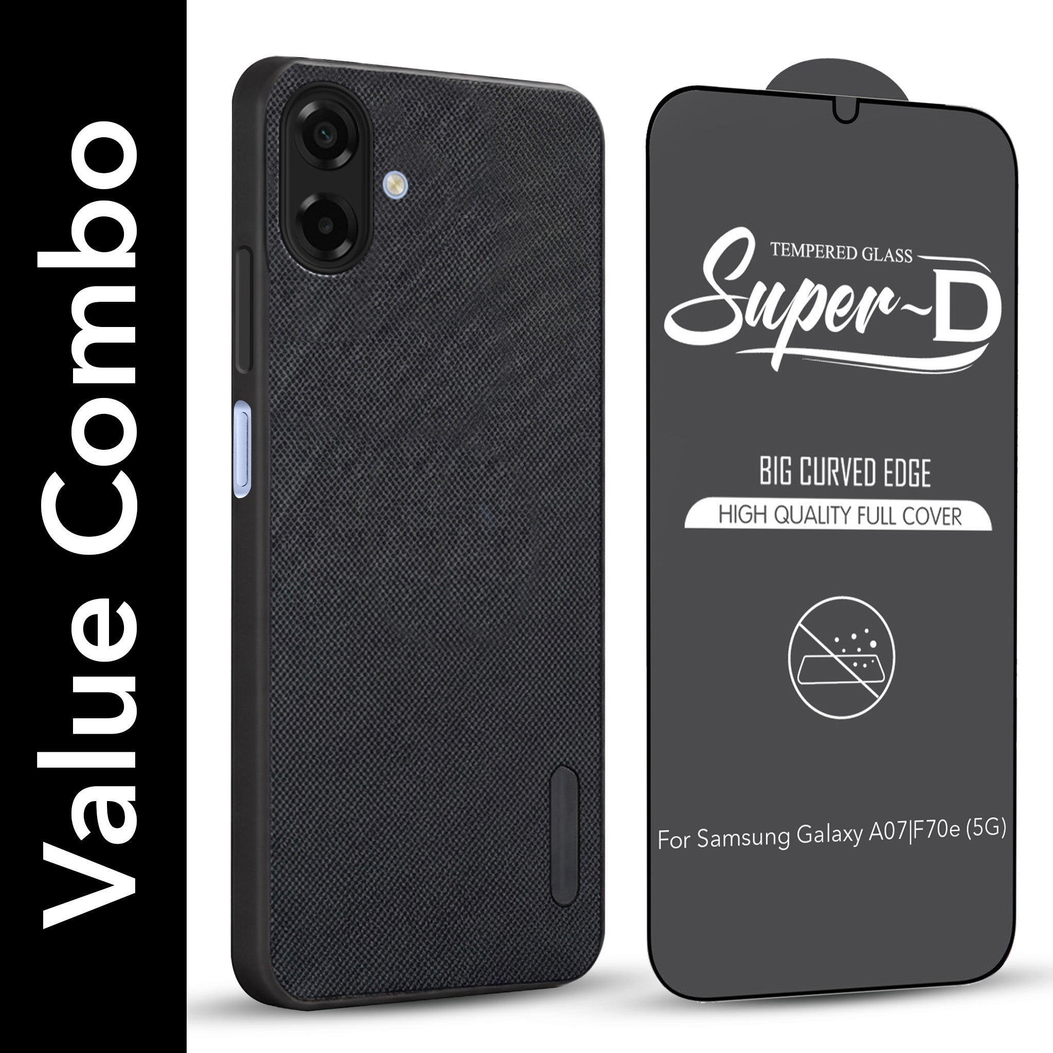 For Samsung Galaxy A07 5G | F70e 5G Combo (Textured Grip Design | Micro-Fiber Cloth Inside | Oleophobic Coating Screen Glass)