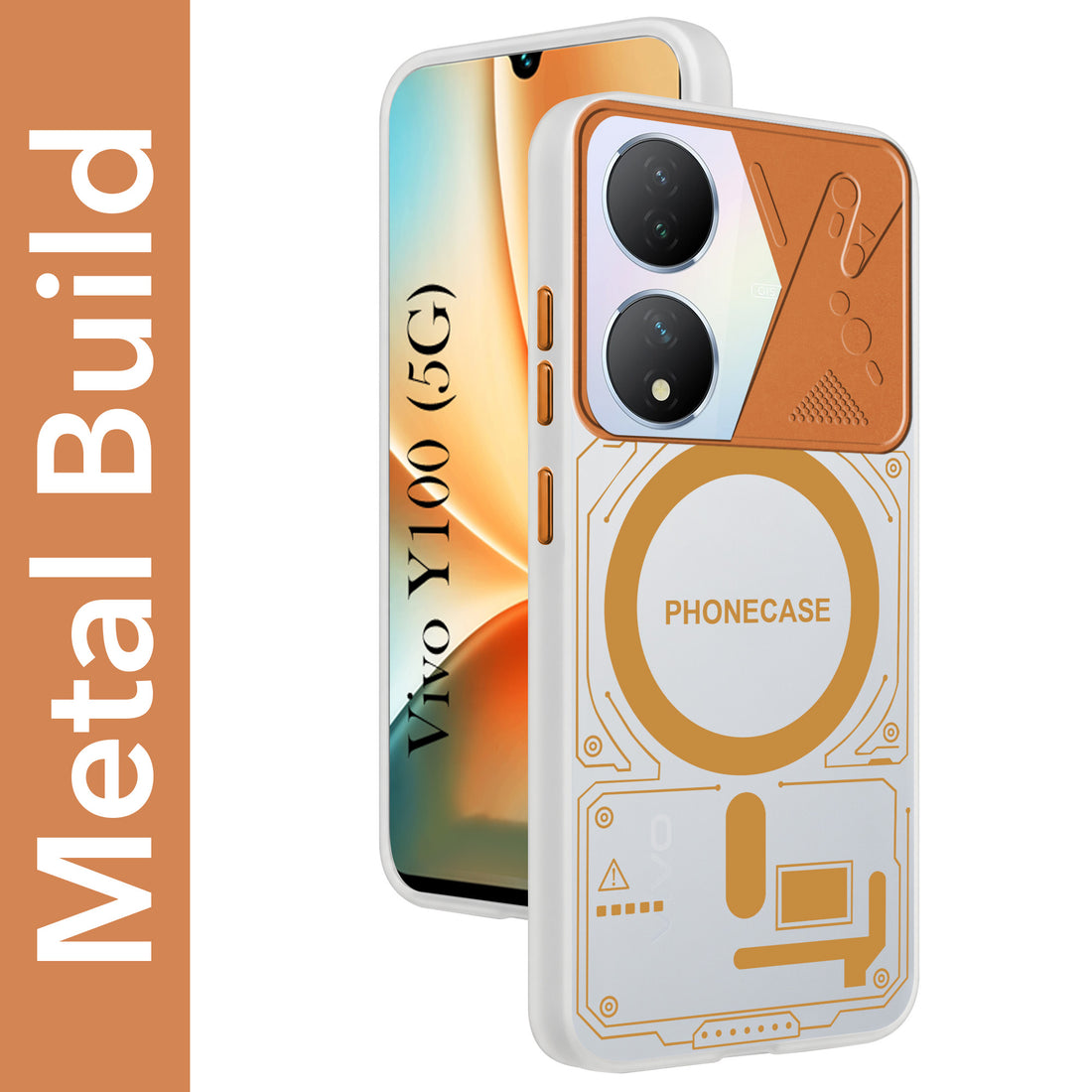 For Vivo Y100 5G Metallic Back Cover Case (Metallic Camera Protection & Buttons | Translucent Milky Shade | Hard Polycarbonate)