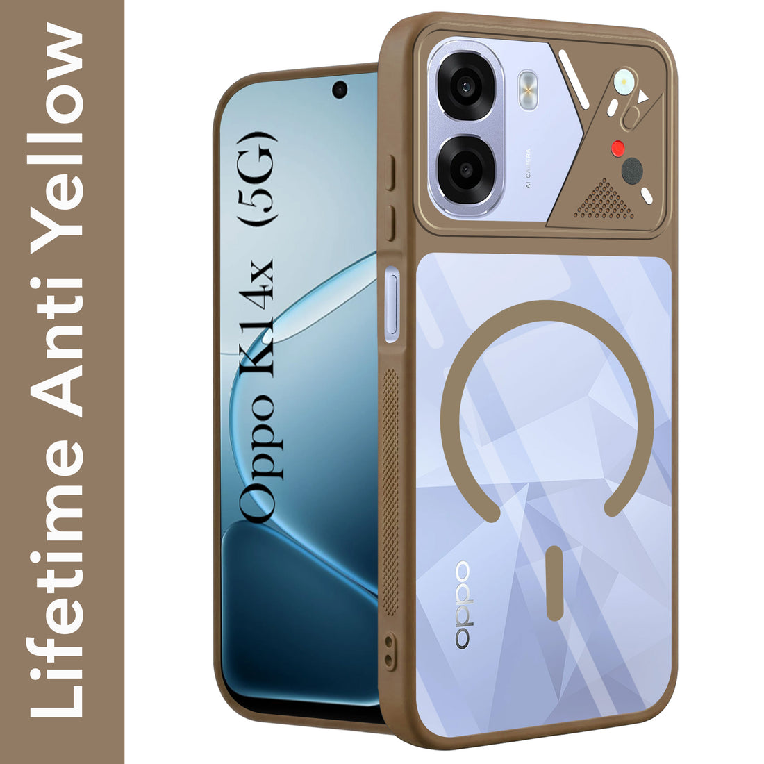 For Oppo K14x 5G Back Cover Case Lifetime Anti-Yellow Clear (Camera Protection | Side Grip | Wireless MagSafe Compatible)