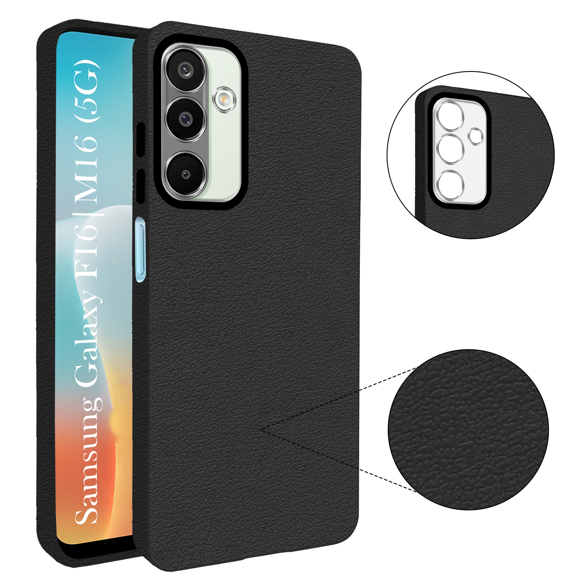 For Samsung Galaxy M16 5G | Samsung Galaxy F16 5G  Back Cover Case (Glass Like Camera Protection | Leather Feel | Minimalist Professional Grip)