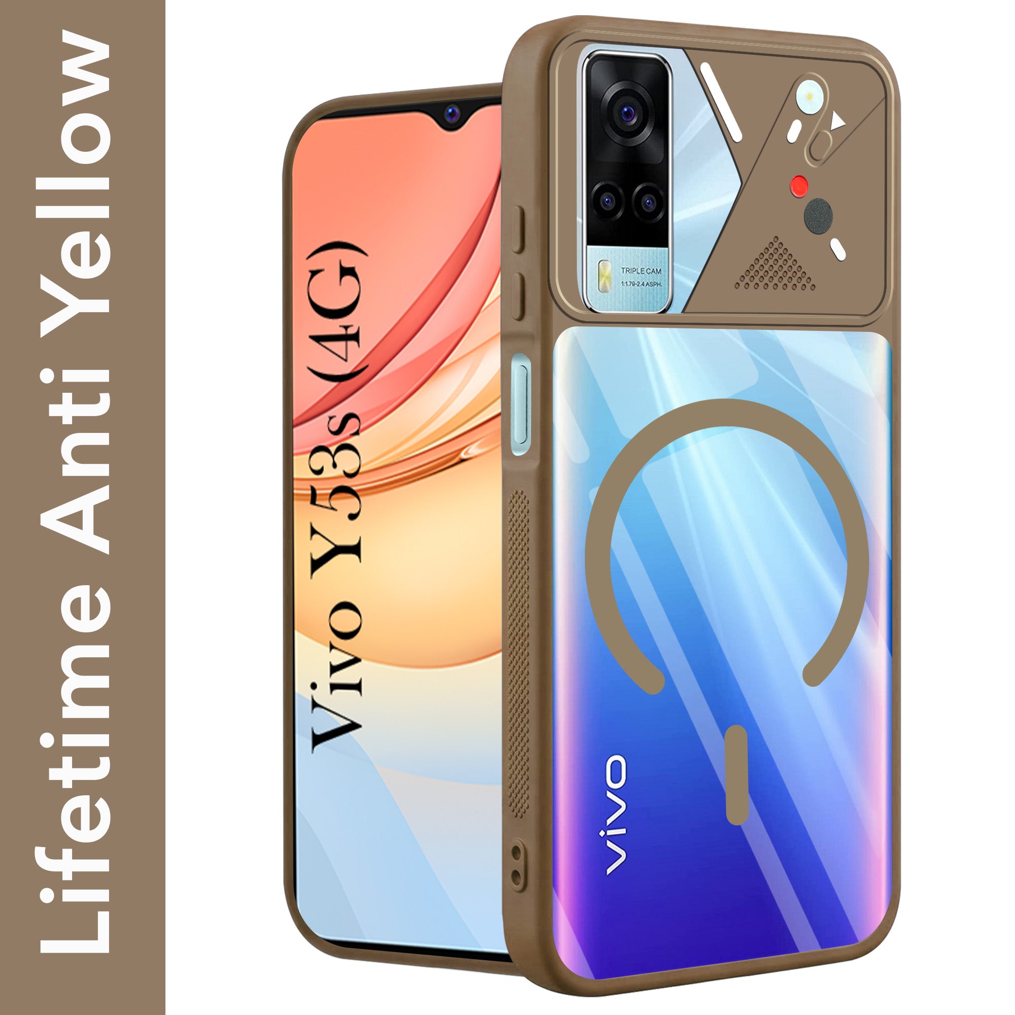 For Vivo Y53s 4G Back Cover Case Lifetime Anti-Yellow Clear (Camera Protection | Side Grip | Wireless MagSafe Compatible)