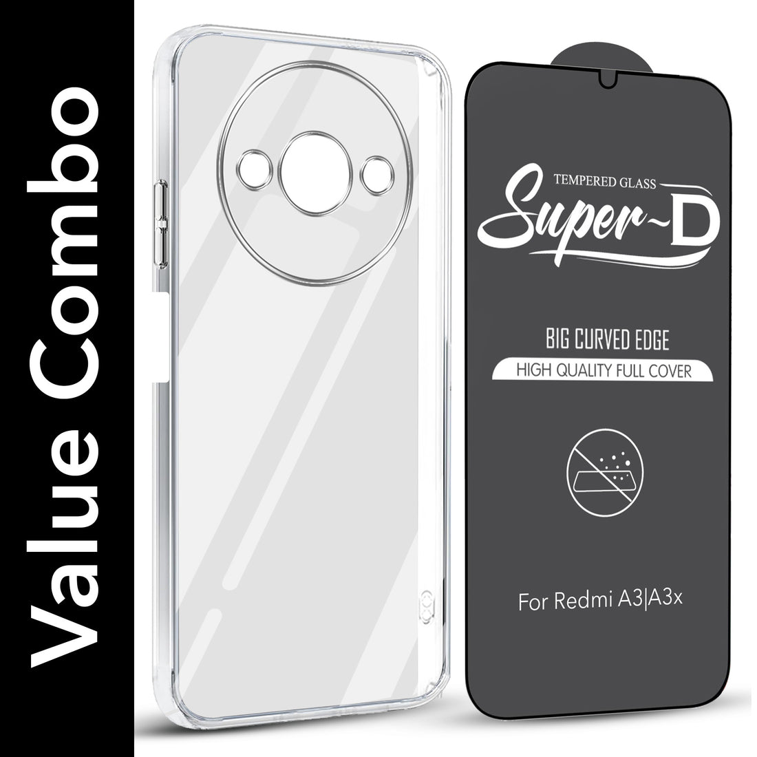 For Redmi A3 2024 | Redmi A3x Combo with Back Cover and 9H Tempered Glass (Lifetime Anti-Yellow | Sleek Hard Crystal | Oleophobic Coating Screen Glass)