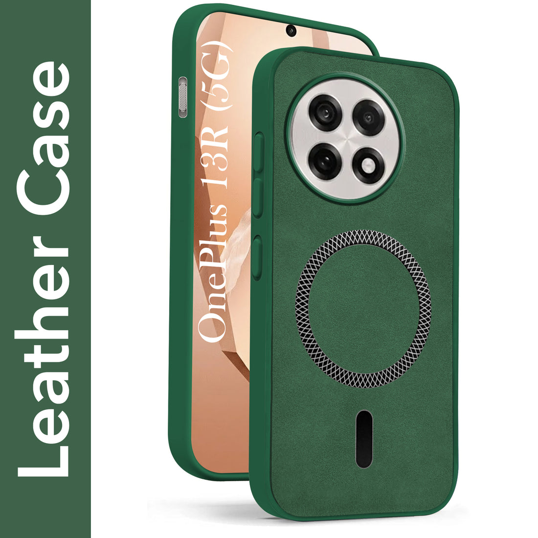 For OnePlus 13R Back Cover Case Leather Finish (MagSafe Compatible Wireless Charging | Soft Touch | Camera Bump Protection)