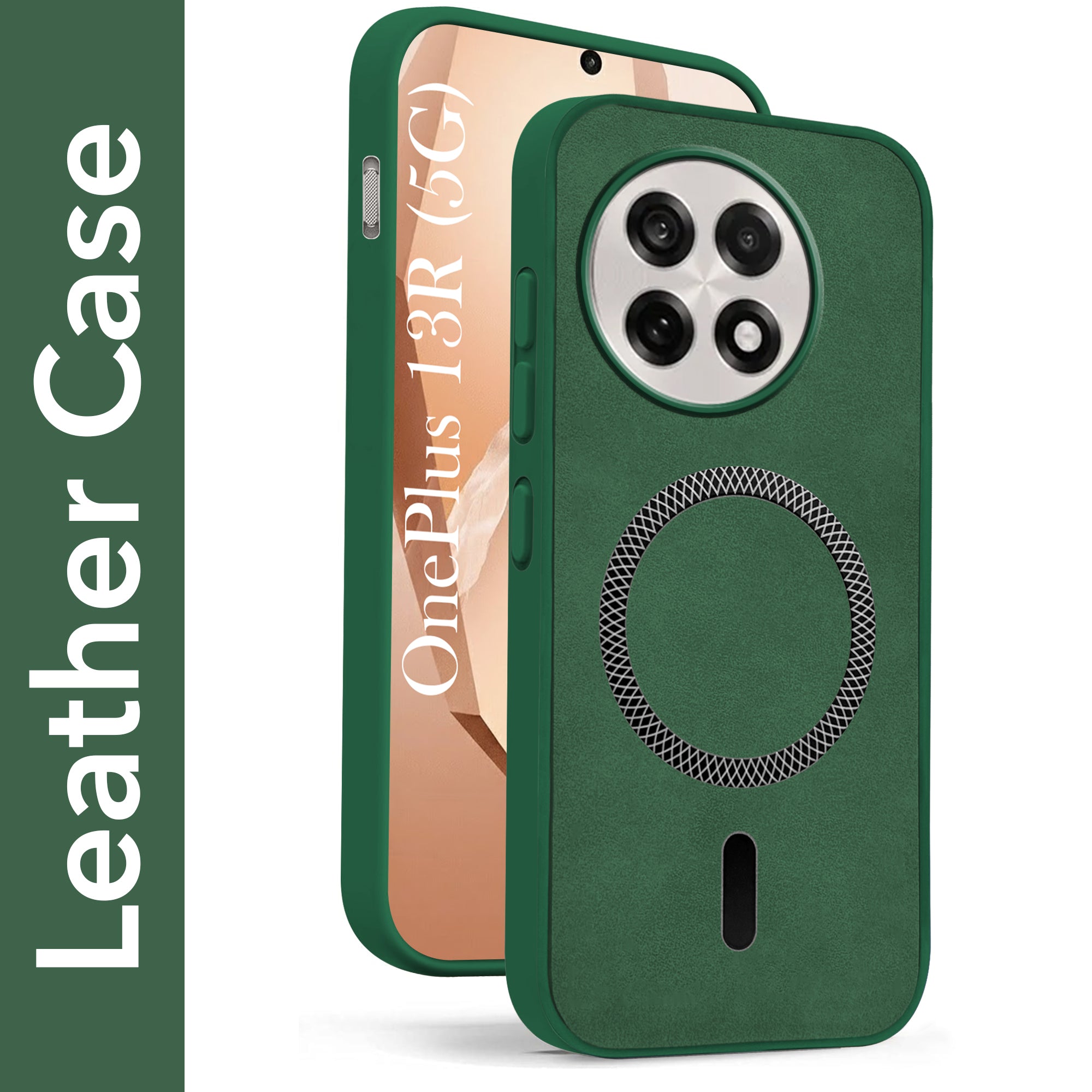 For OnePlus 13R Back Cover Case Leather Finish (MagSafe Compatible Wireless Charging | Soft Touch | Camera Bump Protection)