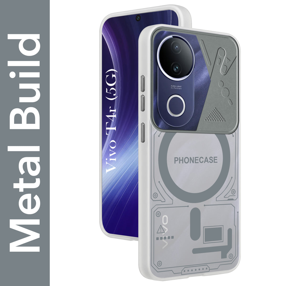 For Vivo T4R Metallic Back Cover Case (Metallic Camera Protection & Buttons | Translucent Milky Shade | Hard Polycarbonate)