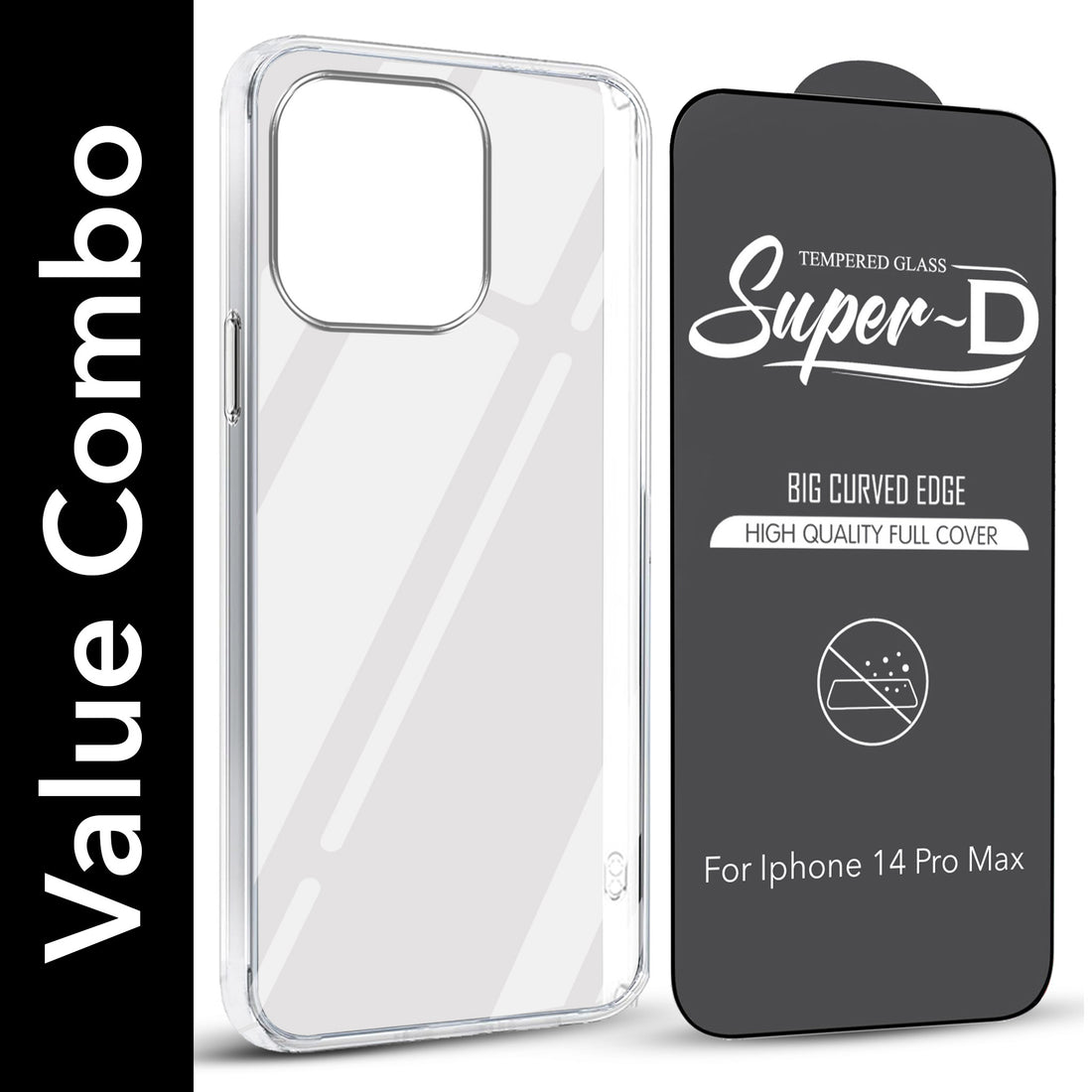 For Apple iPhone 14 Pro Max Combo with Back Cover and 9H Tempered Glass (Lifetime Anti-Yellow | Sleek Hard Crystal | Oleophobic Coating Screen Glass)