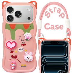 For Apple iPhone 17 Pro Back Case Cover Strap(3D Embossed Figures | Strap Holder | 360* Soft Cushion with Camera Bump)