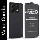 For Poco X6 5G Combo with Back Cover and 9H Tempered Glass (Textured Grip Design | Micro-Fiber Cloth Inside | Oleophobic Coating Screen Glass)