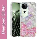 For Vivo T3 Ultra Back Cover Case (Luxury Floral Glitter Cute Butterfly | Diamond Studded Camera Bump | Girls & Women Design)