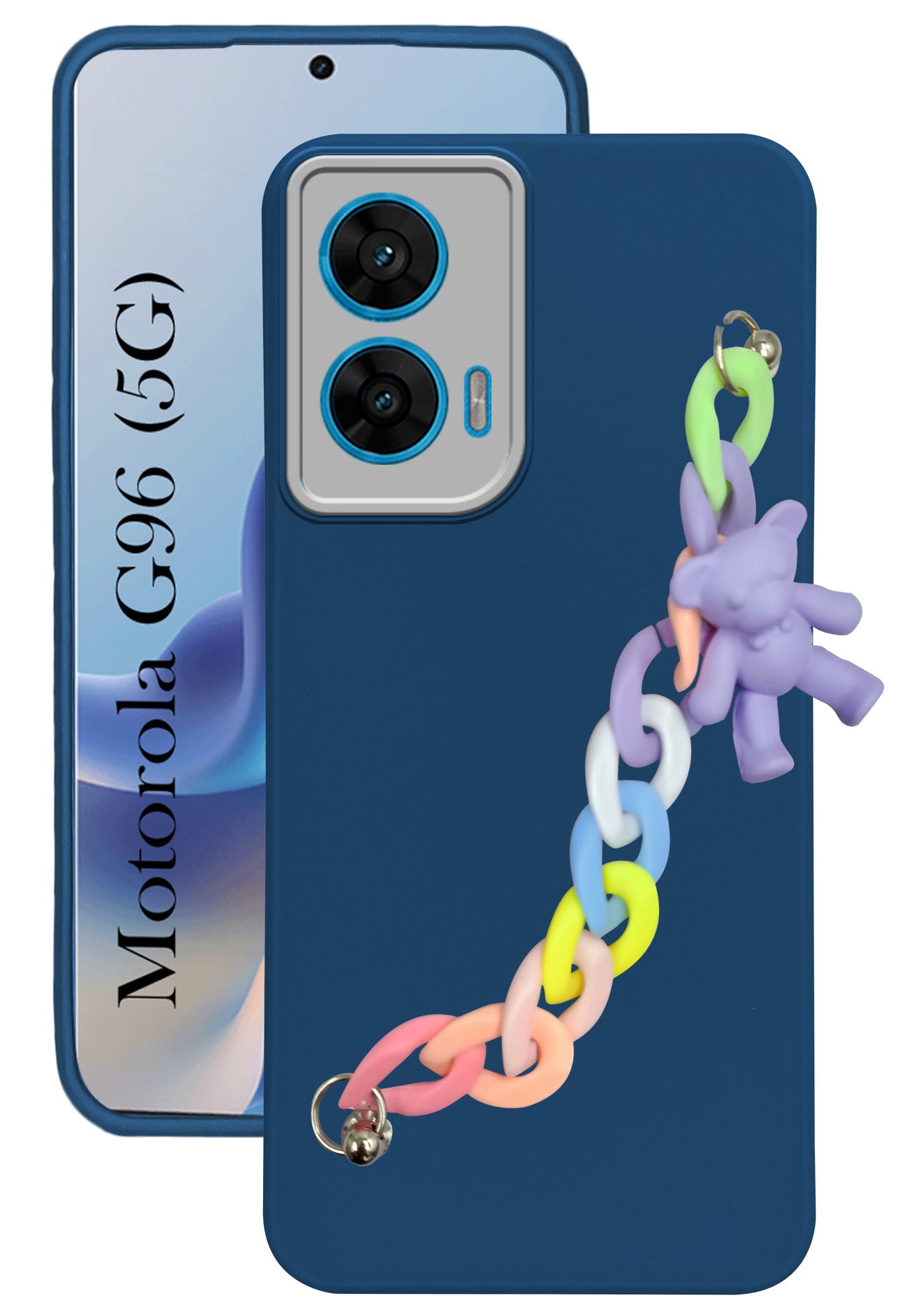 For Motorola Moto G96 Back Cover Case (Wrist Hanging Chain | Teddy Bracelet Charms | Dual Color Matte Finish | Full Camera Protection | Sleek and Professional)