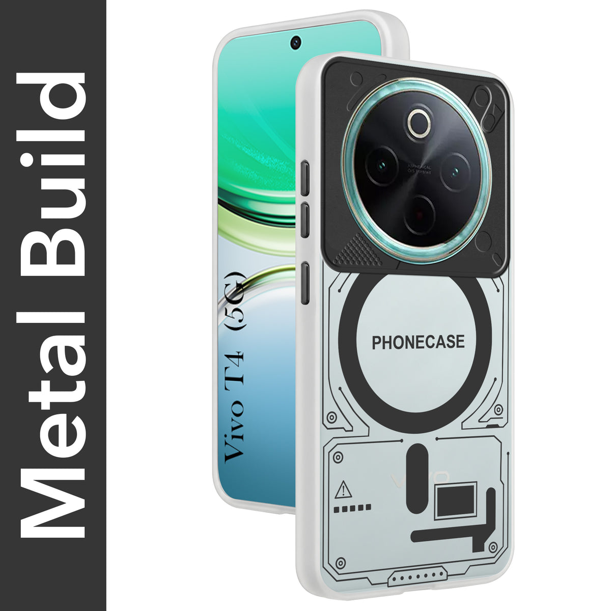 For Vivo T4 Metallic Back Cover Case (Metallic Camera Protection & Buttons | Translucent Milky Shade | Hard Polycarbonate)