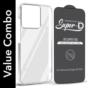 For Motorola Moto Edge 60 Combo with Back Cover and 9H Tempered Glass (Lifetime Anti-Yellow | Sleek Hard Crystal | Oleophobic Coating Screen Glass)