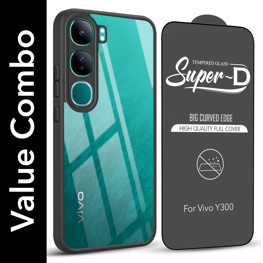For Vivo Y300 Combo with Back Cover and 9H Tempered Glass ( Lifetime Anti-Yellow | Crystal Clear Shockproof | Oleophobic Coating Screen Glass)