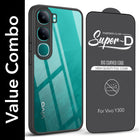 For Vivo Y300 Combo with Back Cover and 9H Tempered Glass ( Lifetime Anti-Yellow | Crystal Clear Shockproof | Oleophobic Coating Screen Glass)