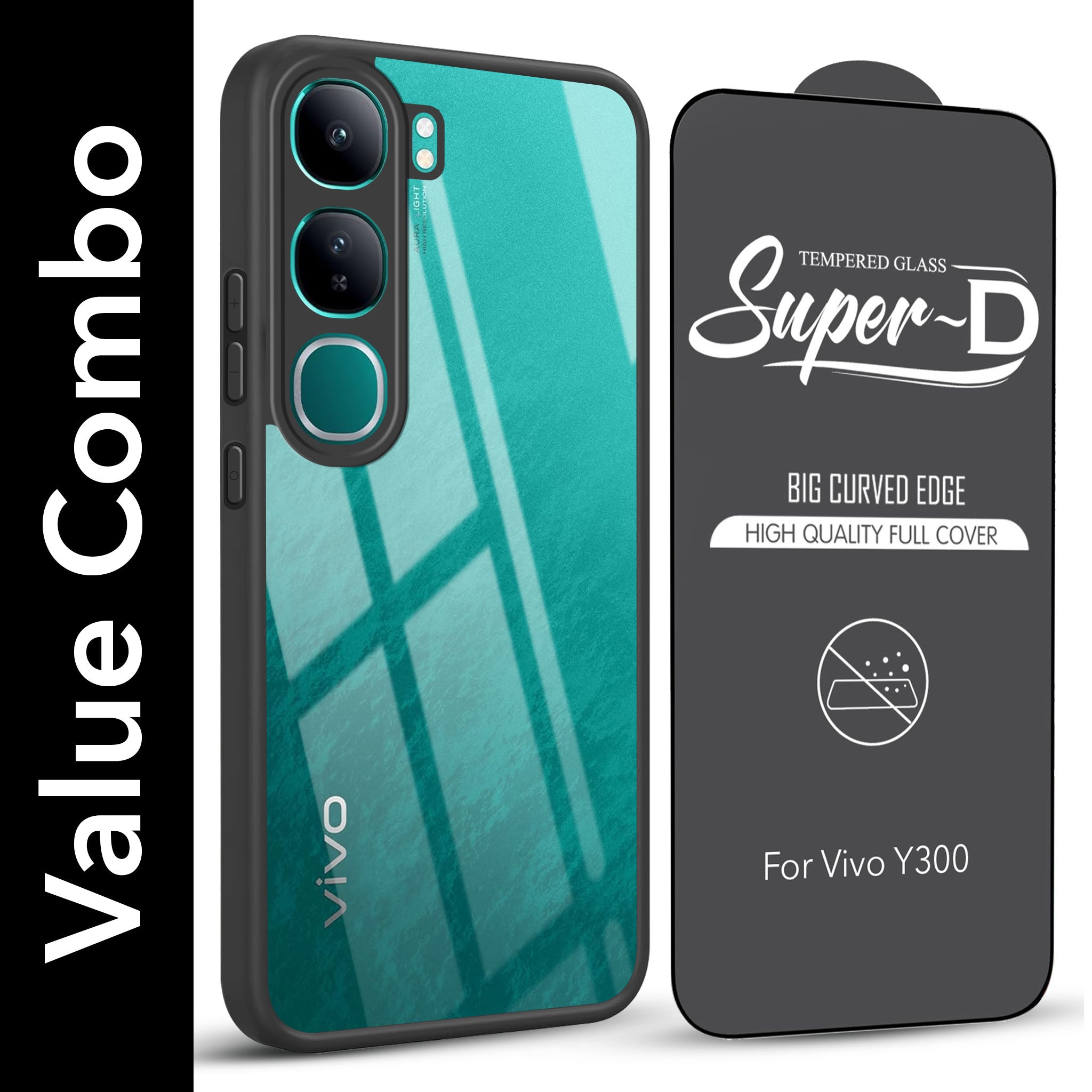 For Vivo Y300 Combo with Back Cover and 9H Tempered Glass ( Lifetime Anti-Yellow | Crystal Clear Shockproof | Oleophobic Coating Screen Glass)