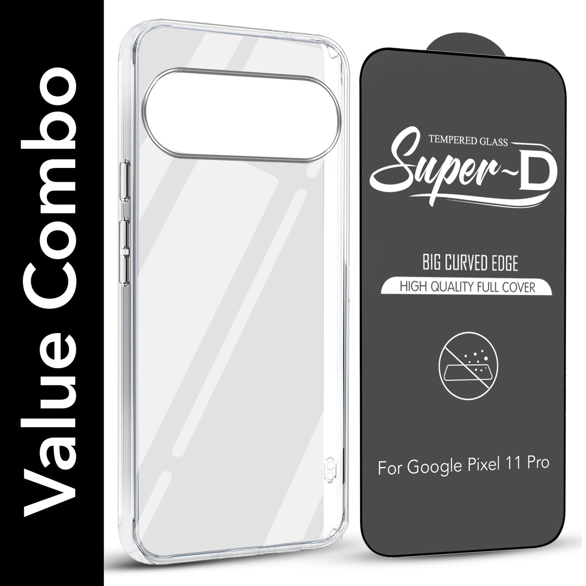 For Google Pixel 11 Pro Combo with Back Cover and 9H Tempered Glass (Lifetime Anti-Yellow | Sleek Hard Crystal | Oleophobic Coating Screen Glass)