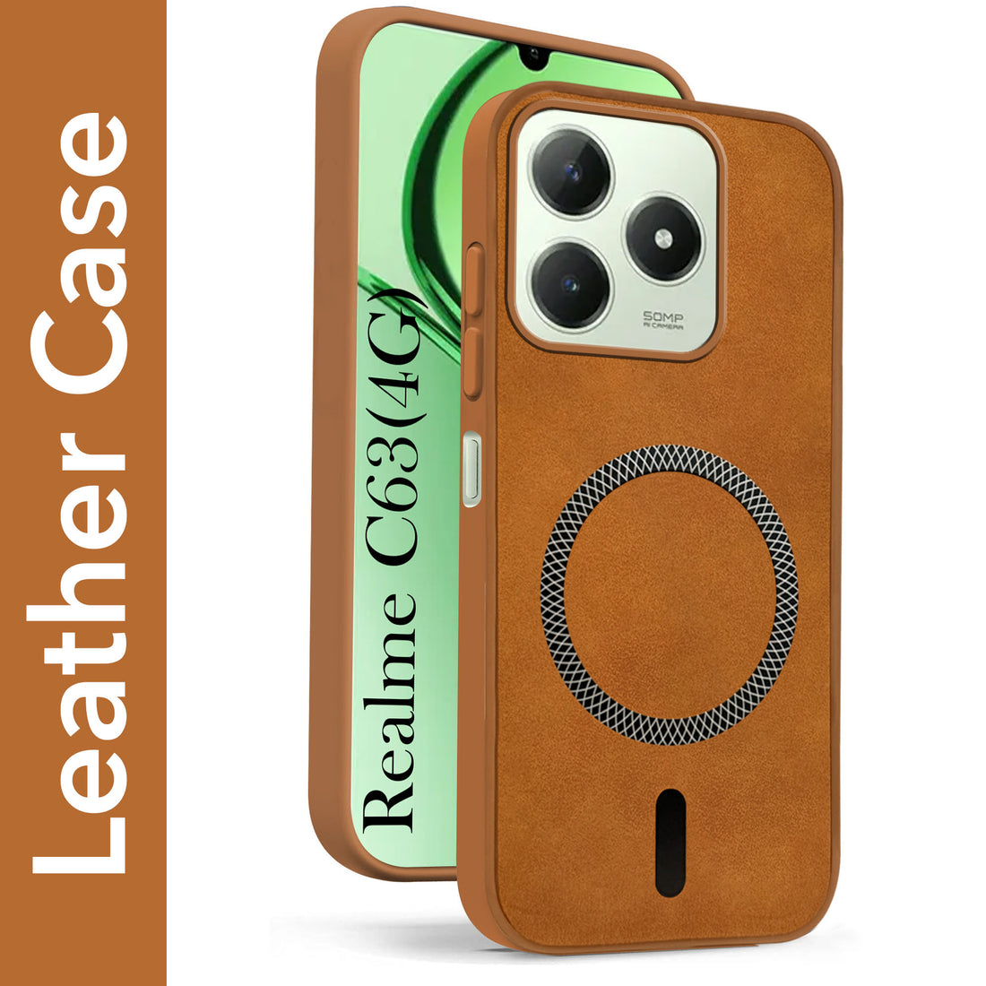 For Realme C63 4G Back Cover Case Leather Finish (MagSafe Compatible Wireless Charging | Soft Touch | Camera Bump Protection)