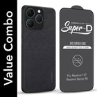 For Realme 15T | Realme Narzo 90 Combo with Back Cover and 9H Tempered Glass (Textured Grip Design | Micro-Fiber Cloth Inside | Oleophobic Coating Screen Glass)