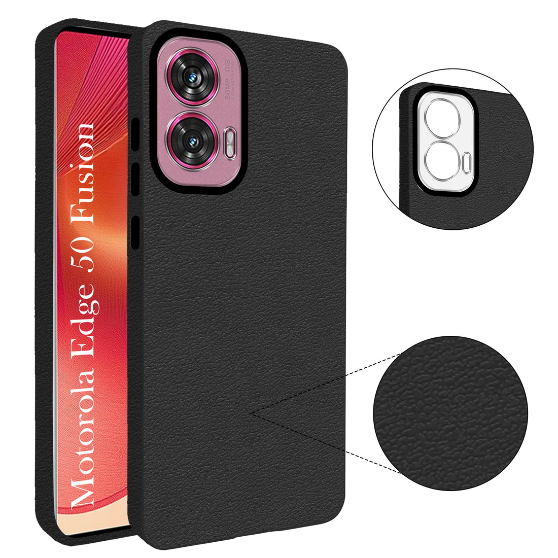 For Motorola Moto Edge 50 Fusion  Back Cover Case (Glass Like Camera Protection | Leather Feel | Minimalist Professional Grip)