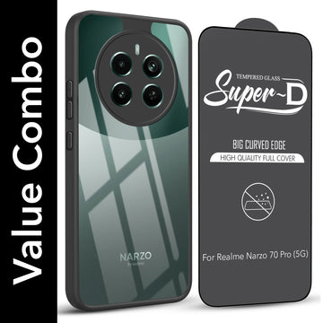For Realme Narzo 70 Pro Combo with Back Cover and 9H Tempered Glass (Lifetime Anti-Yellow | Crystal Clear Shockproof | Oleophobic Coating Screen Glass)