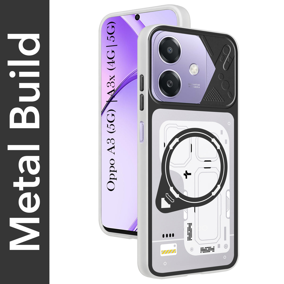 For Oppo A3X (4G/5G) | Oppo A3 5G Metallic Back Cover Case (Metallic Camera Protection & Buttons | Translucent Milky Shade | Hard Polycarbonate)