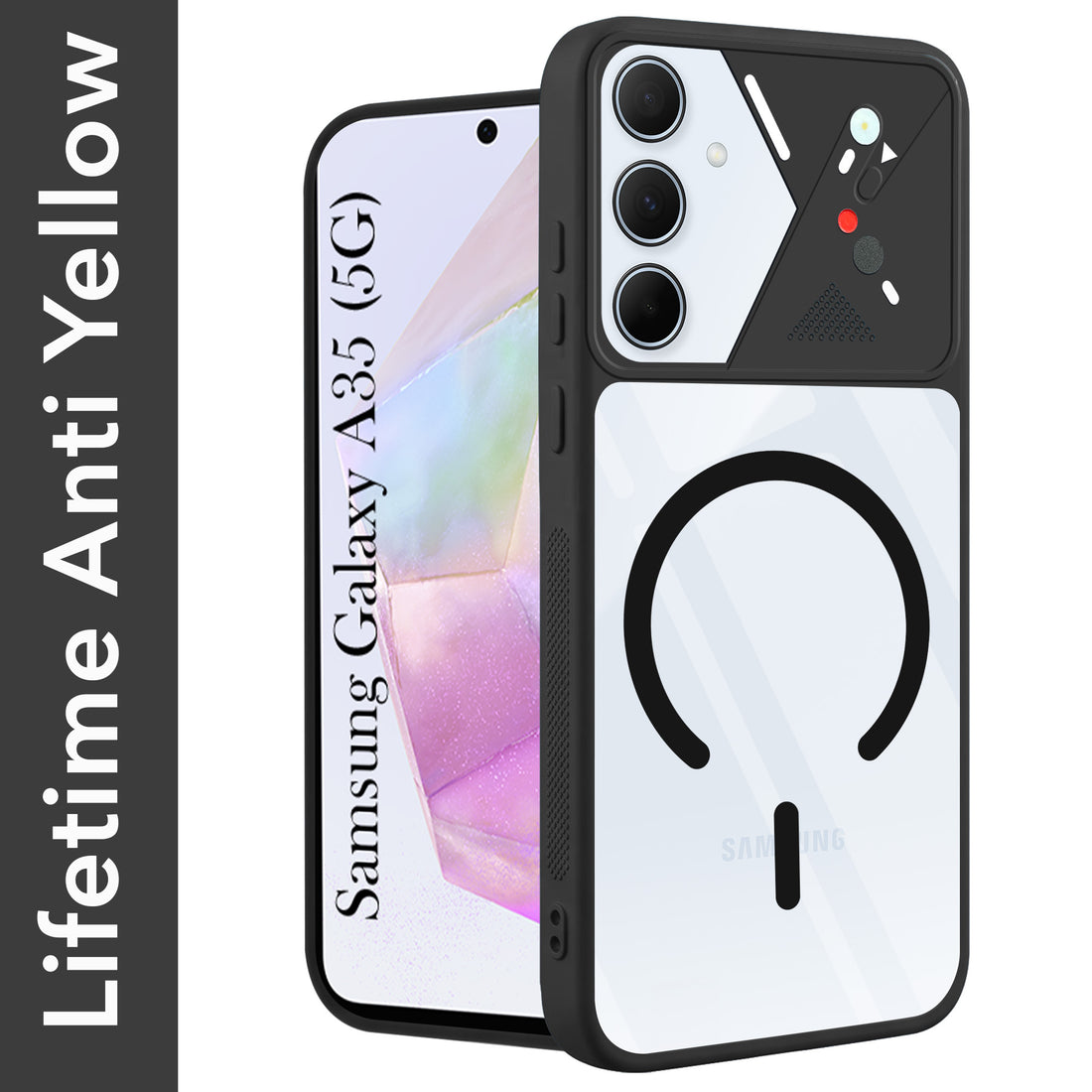For Samsung Galaxy A35 5G Back Cover Case Lifetime Anti-Yellow Clear (Camera Protection | Side Grip | Wireless MagSafe Compatible)