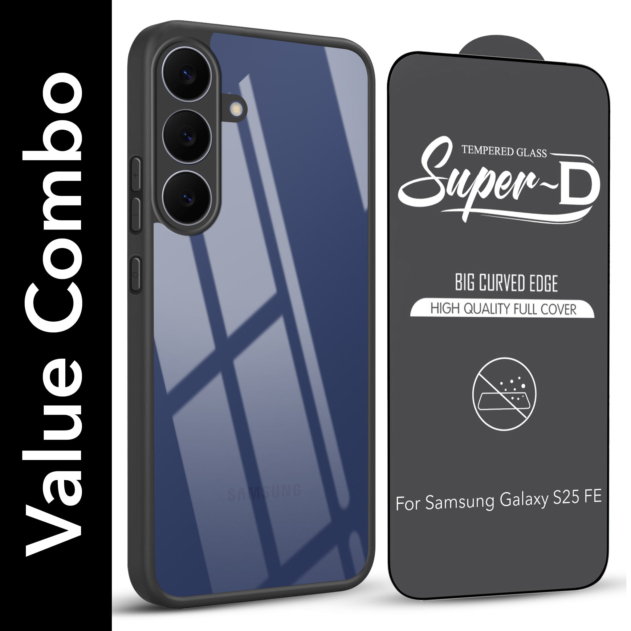 For Samsung Galaxy S25 FE Combo with Back Cover and 9H Tempered Glass (Lifetime Anti-Yellow | Crystal Clear Shockproof | Oleophobic Coating Screen Glass)