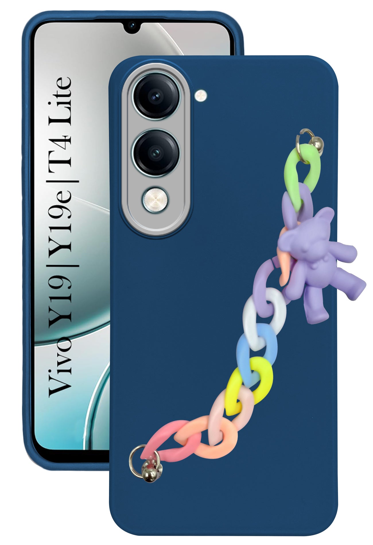 For Vivo Y19 | Vivo Y19e | Vivo T4 Lite Back Cover Case ( Wrist Hanging Chain | Teddy Bracelet Charms | Dual Color Matte Finish | Full Camera Protection |