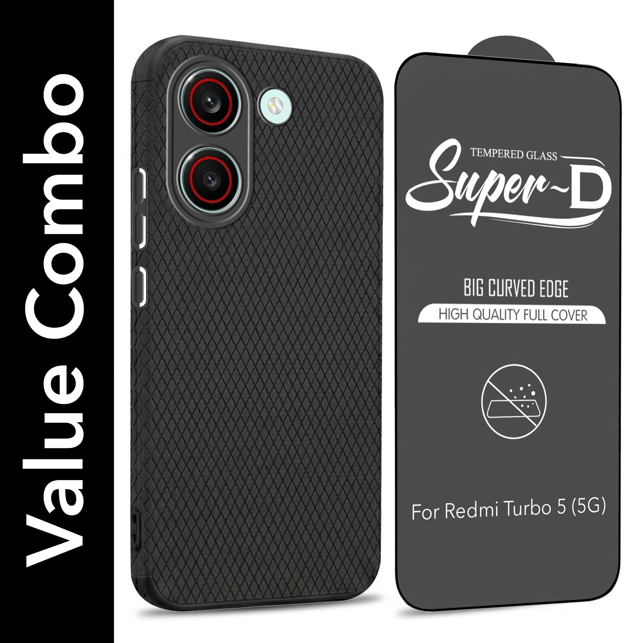 For Redmi Turbo 5 Combo with Back Cover and 9H Tempered Glass (Liquid Silicone | Camera Protection | Oleophobic Coating Screen Glass)