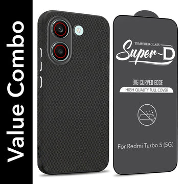 For Redmi Turbo 5 Combo with Back Cover and 9H Tempered Glass (Liquid Silicone | Camera Protection | Oleophobic Coating Screen Glass)