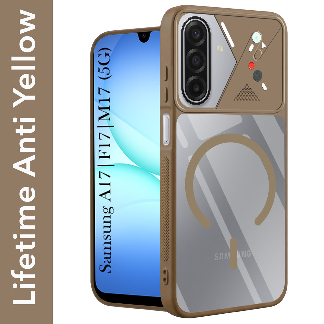 For Samsung Galaxy A17 | Samsung F17 | Samsung M17 5G Back Cover Case Lifetime Anti-Yellow Clear (Camera Protection | Side Grip | Wireless MagSafe Compatible)