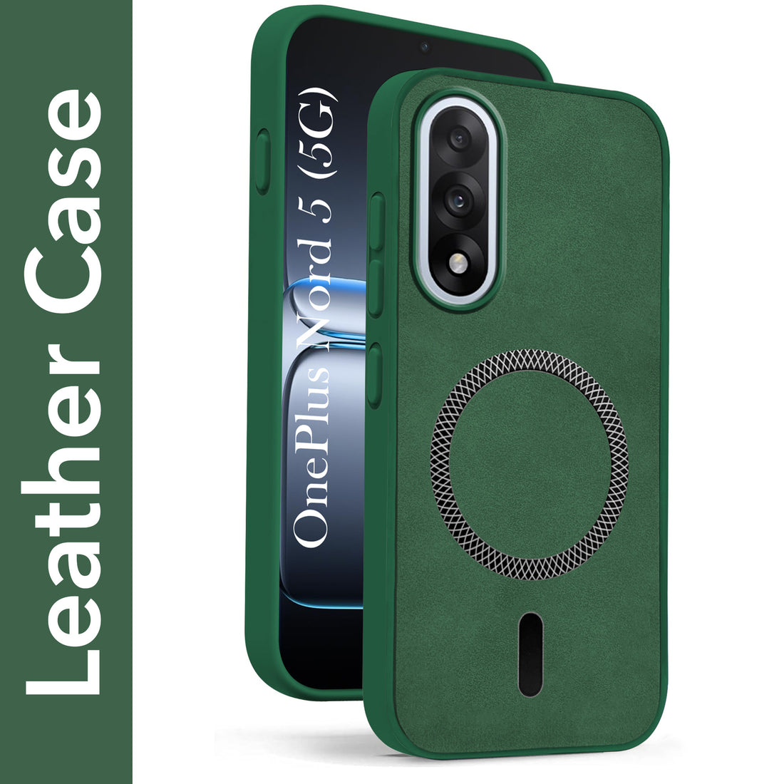 For Oneplus Nord 5 Back Cover Case Leather Finish (MagSafe Compatible Wireless Charging | Soft Touch | Camera Bump Protection)
