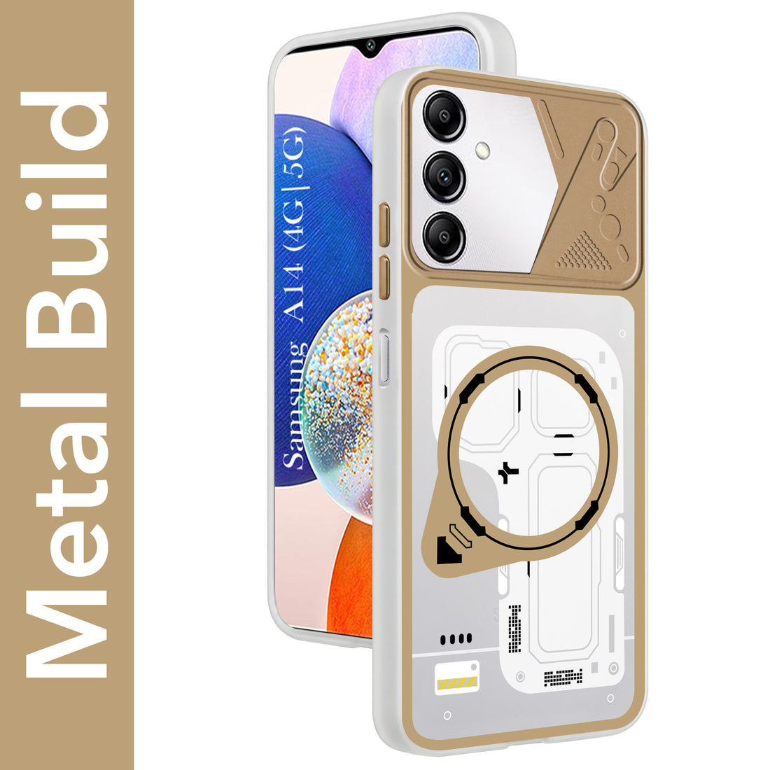 For Samsung Galaxy A14 4G | 5G Metallic Back Cover Case (Metallic Camera Protection & Buttons | Translucent Milky Shade | Hard Polycarbonate)