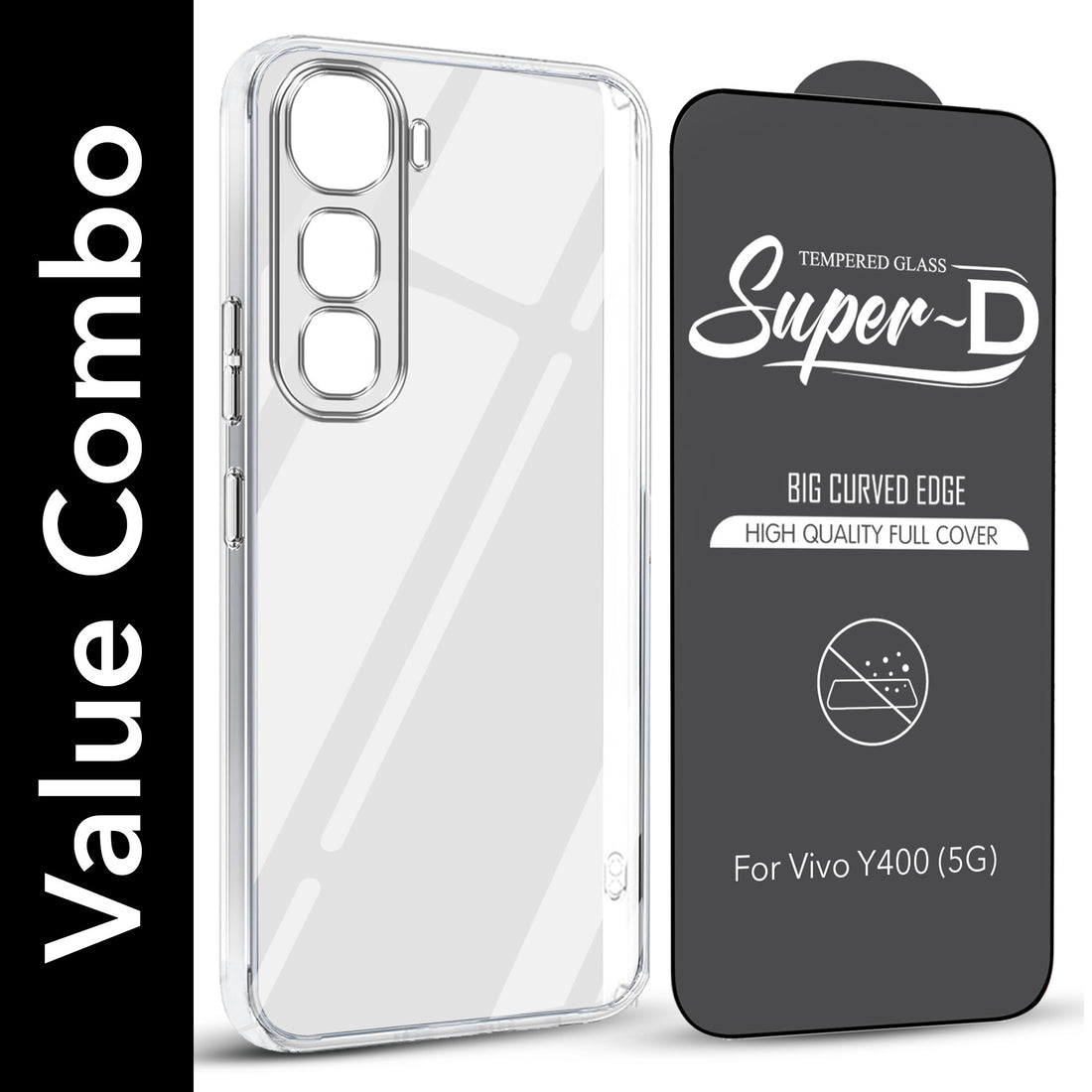 For Vivo Y400 Combo with Back Cover and 9H Tempered Glass (Lifetime Anti-Yellow | Sleek Hard Crystal | Oleophobic Coating Screen Glass)