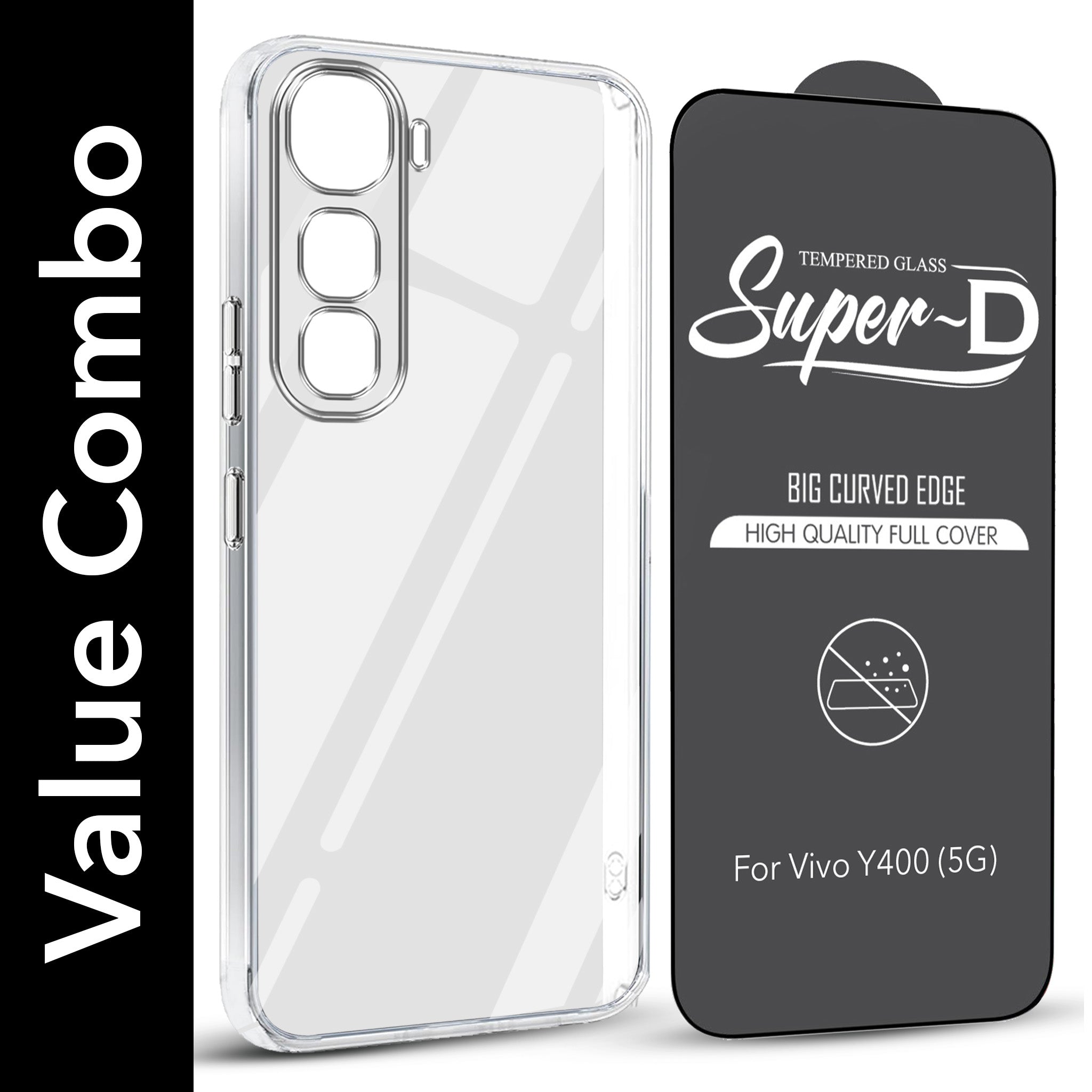 For Vivo Y400 Combo with Back Cover and 9H Tempered Glass (Lifetime Anti-Yellow | Sleek Hard Crystal | Oleophobic Coating Screen Glass)