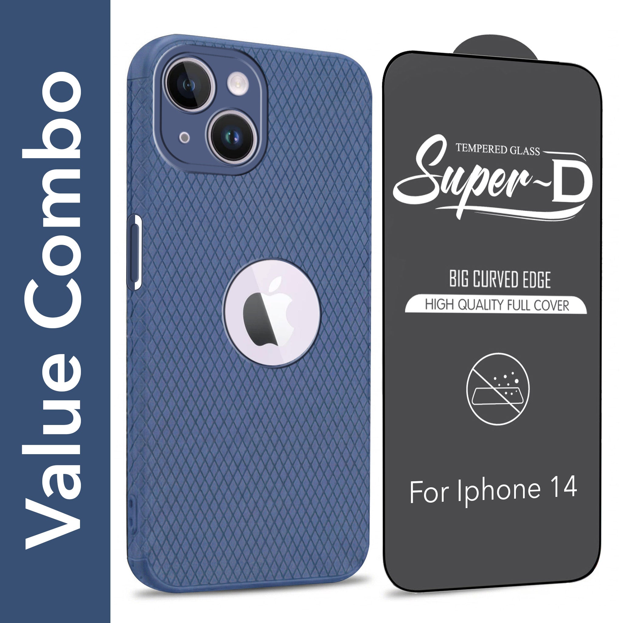 For Apple iPhone 14 Combo with Back Cover and 9H Tempered Glass (Liquid Silicone | Camera Protection | Oleophobic Coating Screen Glass)