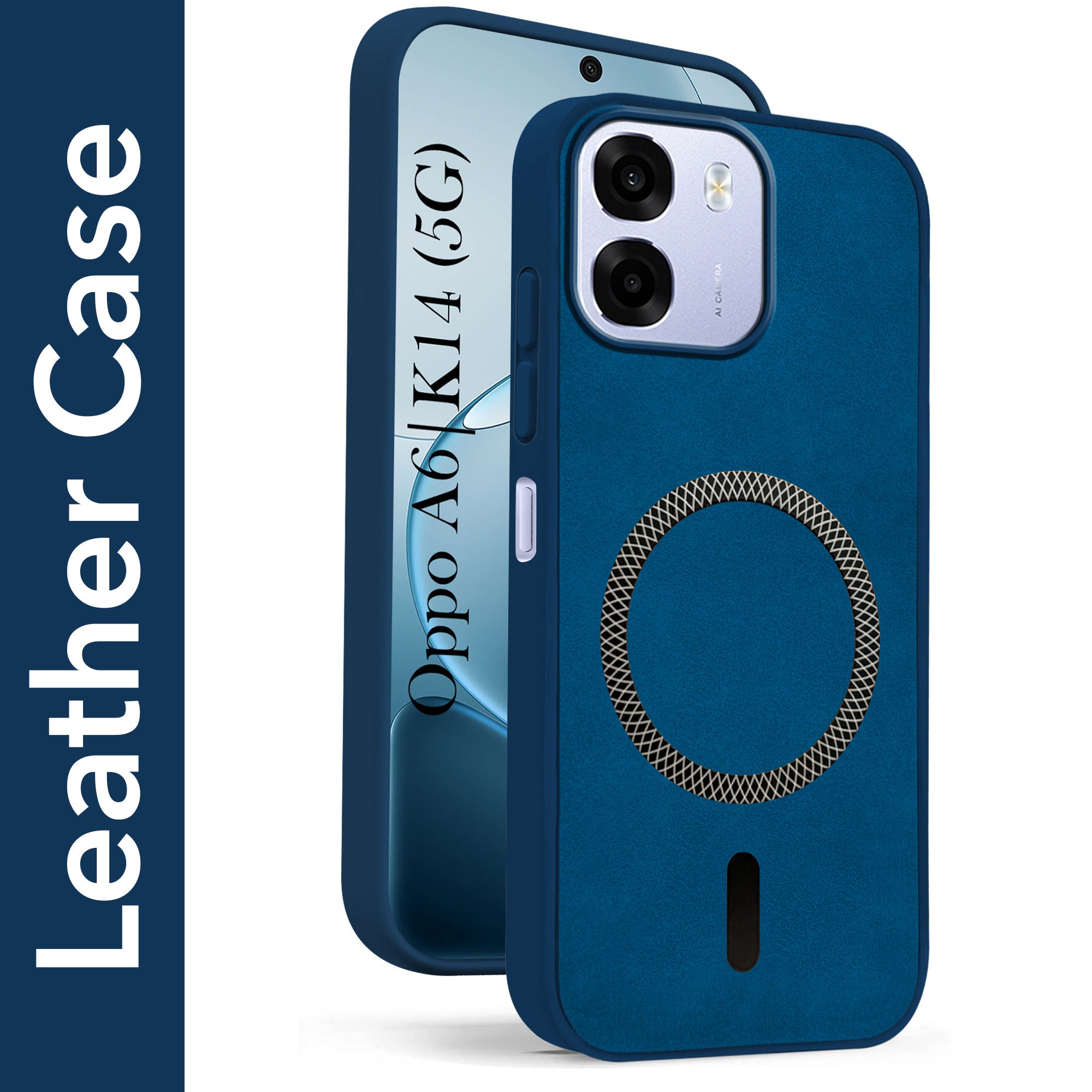 For Oppo A6 5G | Oppo K14 5G Back Cover Case Leather Finish (MagSafe Compatible Wireless Charging | Soft Touch | Camera Bump Protection)