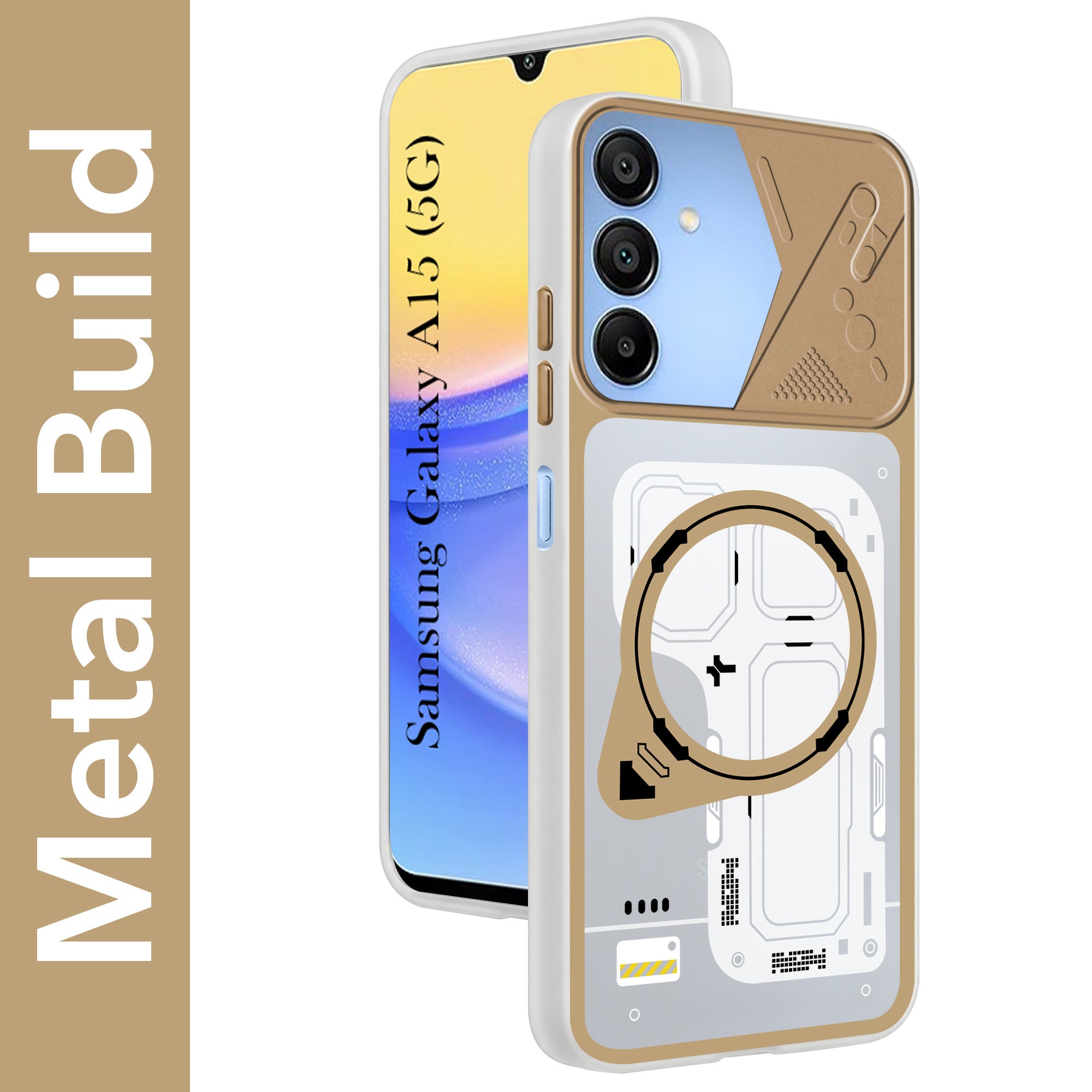 For Samsung Galaxy A15 5G Metallic Back Cover Case (Metallic Camera Protection & Buttons | Translucent Milky Shade | Hard Polycarbonate)