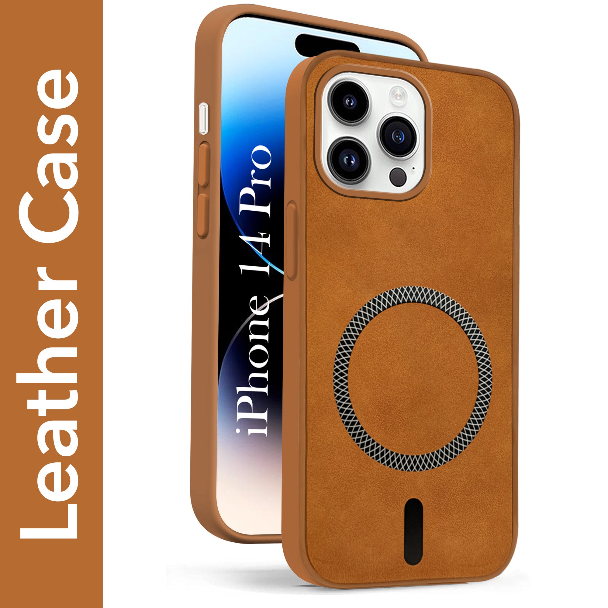 For Apple iPhone 14 Pro Back Cover Case Leather Finish (MagSafe Compatible Wireless Charging | Soft Touch | Camera Bump Protection)
