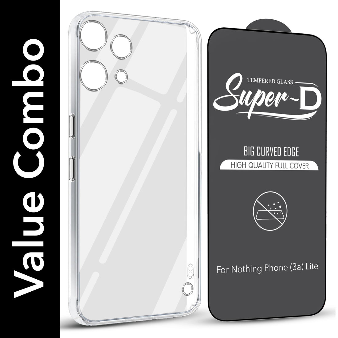 For Nothing Phone 3A Lite Combo with Back Cover and 9H Tempered Glass (Lifetime Anti-Yellow | Sleek Hard Crystal | Oleophobic Coating Screen Glass)