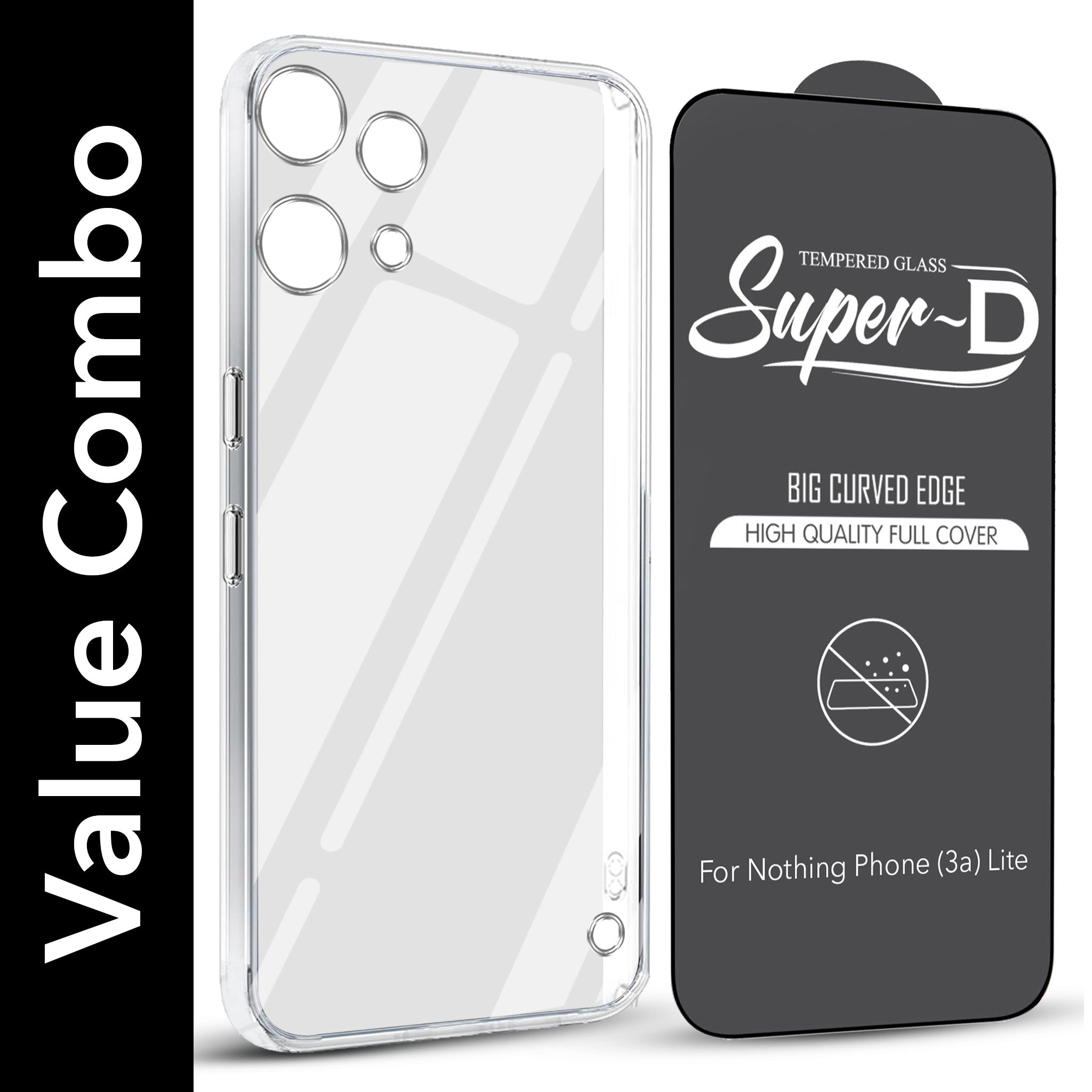 For Nothing Phone 3A Lite Combo with Back Cover and 9H Tempered Glass (Lifetime Anti-Yellow | Sleek Hard Crystal | Oleophobic Coating Screen Glass)