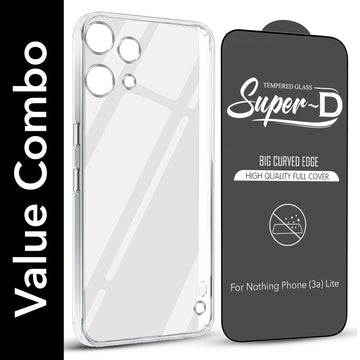 For Nothing Phone 3A Lite Combo with Back Cover and 9H Tempered Glass (Lifetime Anti-Yellow | Sleek Hard Crystal | Oleophobic Coating Screen Glass)